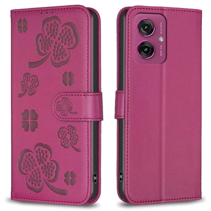 For Motorola Moto G55 5G Case Clover Pattern Wallet Stand View Leather Phone Cover - Rose