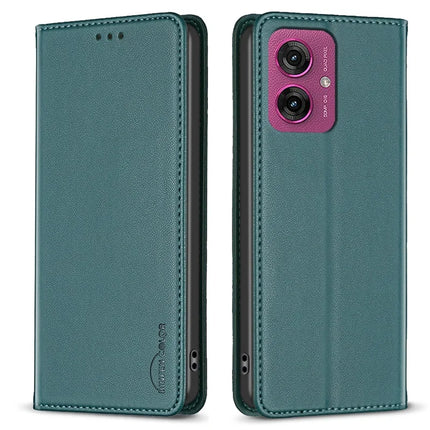 BINFEN COLOR BF18 For Motorola Moto G55 5G Leather Case Card Slots Phone Cover - Green