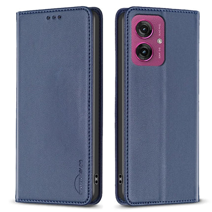 BINFEN COLOR BF18 For Motorola Moto G55 5G Leather Case Card Slots Phone Cover - Blue