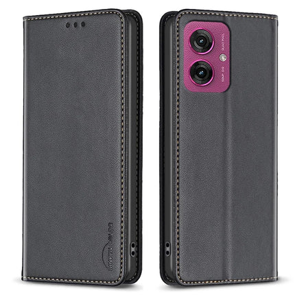 BINFEN COLOR BF18 For Motorola Moto G55 5G Leather Case Card Slots Phone Cover - Black