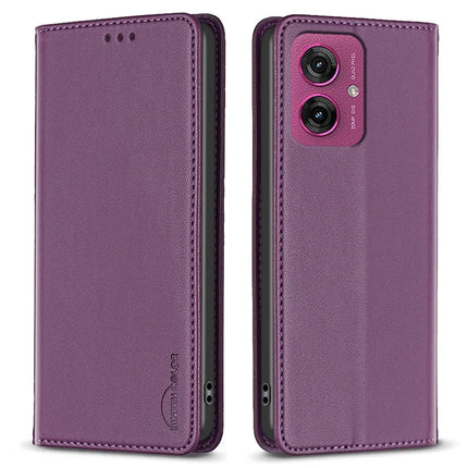 BINFEN COLOR BF18 For Motorola Moto G55 5G Leather Case Card Slots Phone Cover - Dark Purple