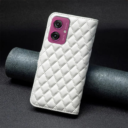 BINFEN COLOR BF Style-14 For Motorola Moto G55 5G Case Rhombus Phone Leather Cover Stand