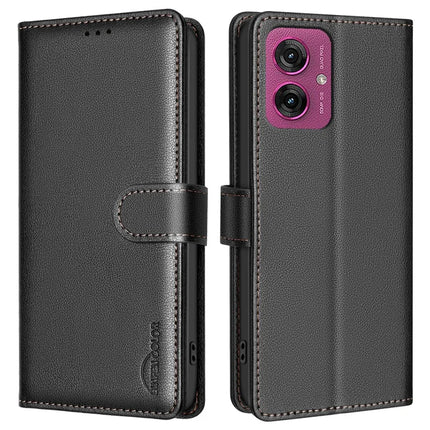 BINFEN COLOR BF32 For Motorola Moto G55 5G Leather Case Wallet RFID Blocking Phone Cover - Black