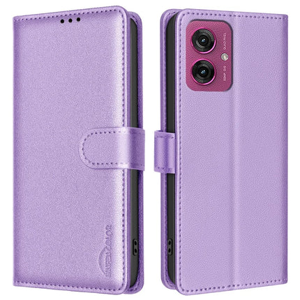 BINFEN COLOR BF32 For Motorola Moto G55 5G Leather Case Wallet RFID Blocking Phone Cover - Purple
