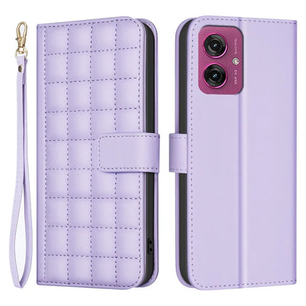 BINFEN COLOR BF34 for Motorola Moto G55 5G Leather Case Wallet Square Grid Phone Cover - Light Purple