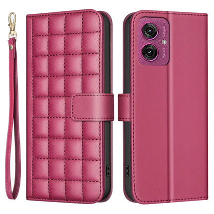 BINFEN COLOR BF34 for Motorola Moto G55 5G Leather Case Wallet Square Grid Phone Cover - Red