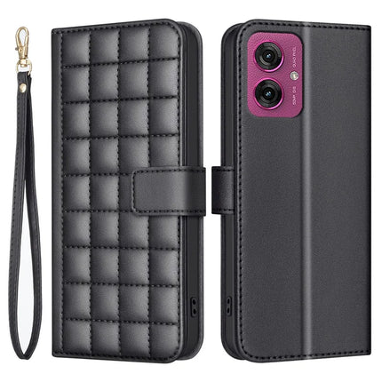 BINFEN COLOR BF34 for Motorola Moto G55 5G Leather Case Wallet Square Grid Phone Cover - Black
