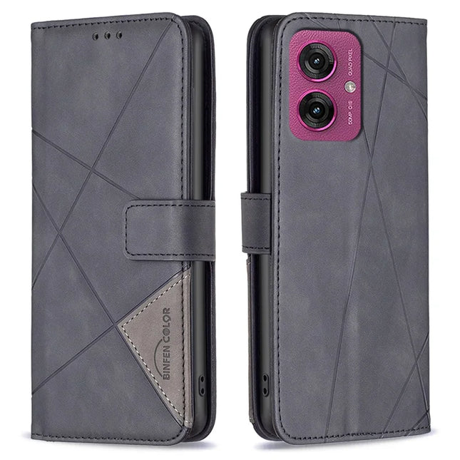 BINFEN COLOR BF05 For Motorola Moto G55 5G Case Leather Phone Cover Wallet Stand - Black