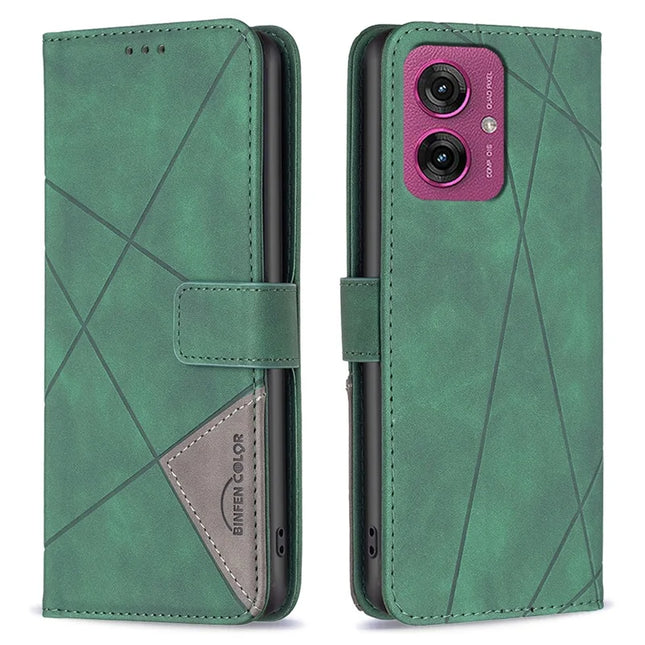 BINFEN COLOR BF05 For Motorola Moto G55 5G Case Leather Phone Cover Wallet Stand - Green