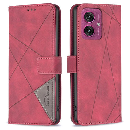 BINFEN COLOR BF05 For Motorola Moto G55 5G Case Leather Phone Cover Wallet Stand - Red