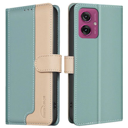BINFEN COLOR BF33 for Motorola Moto G55 5G Leather Case Splicing Color RFID Blocking - Green