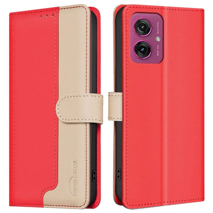 BINFEN COLOR BF33 for Motorola Moto G55 5G Leather Case Splicing Color RFID Blocking - Red