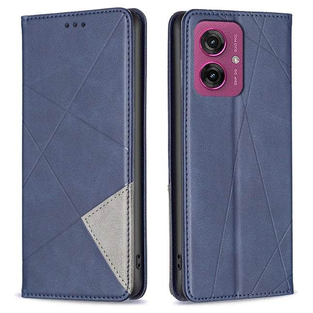For Motorola Moto G55 5G Case Card Slots Geometry Imprint Leather Phone Cover - Blue