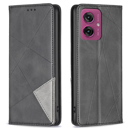 For Motorola Moto G55 5G Case Card Slots Geometry Imprint Leather Phone Cover - Black