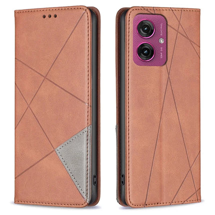 For Motorola Moto G55 5G Case Card Slots Geometry Imprint Leather Phone Cover - Brown