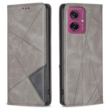 For Motorola Moto G55 5G Case Card Slots Geometry Imprint Leather Phone Cover - Grey