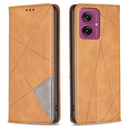 For Motorola Moto G55 5G Case Card Slots Geometry Imprint Leather Phone Cover - Yellow