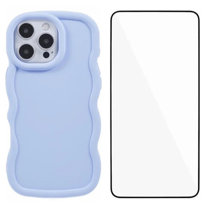 WANLONFENG XL Series for iPhone 16 Pro Max Case Wave Edge TPU Cover with Tempered Glass Film - Light Purple