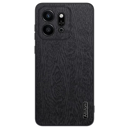 For Honor Play 9T Case Wood Texture PU Leather Coated PC+TPU Phone Cover - Black