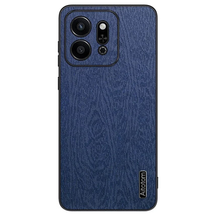 For Honor Play 9T Case Wood Texture PU Leather Coated PC+TPU Phone Cover - Blue