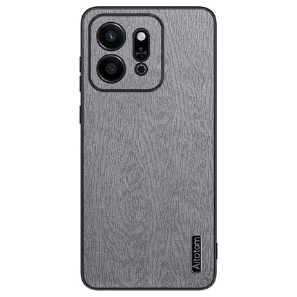 For Honor Play 9T Case Wood Texture PU Leather Coated PC+TPU Phone Cover - Grey
