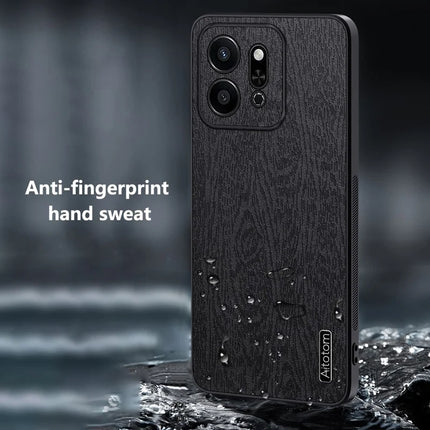 For Honor Play 9T Case Wood Texture PU Leather Coated PC+TPU Phone Cover