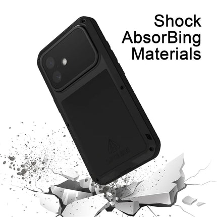 LOVE MEI For iPhone 16 Case Tempered Glass Screen Protector Metal+Silicone Phone Cover