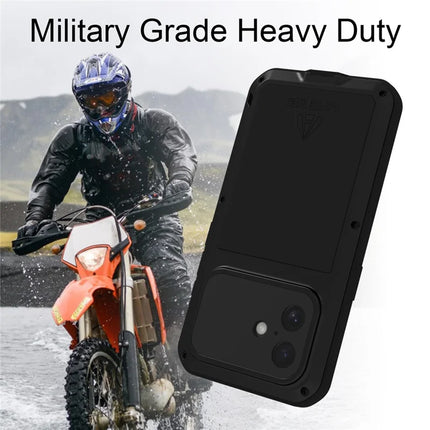 LOVE MEI For iPhone 16 Case Tempered Glass Screen Protector Metal+Silicone Phone Cover