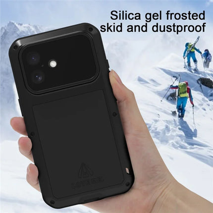 LOVE MEI For iPhone 16 Case Tempered Glass Screen Protector Metal+Silicone Phone Cover