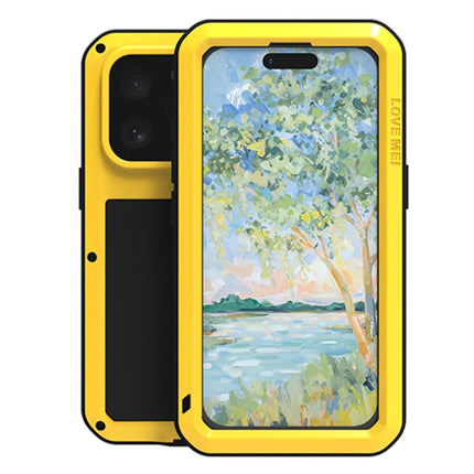 LOVE MEI For iPhone 16 Pro Max Case Tempered Glass Screen Protector Metal+Silicone Phone Cover - Yellow