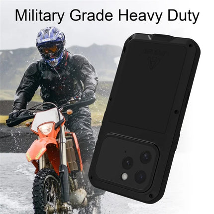 LOVE MEI For iPhone 16 Pro Max Case Tempered Glass Screen Protector Metal+Silicone Phone Cover
