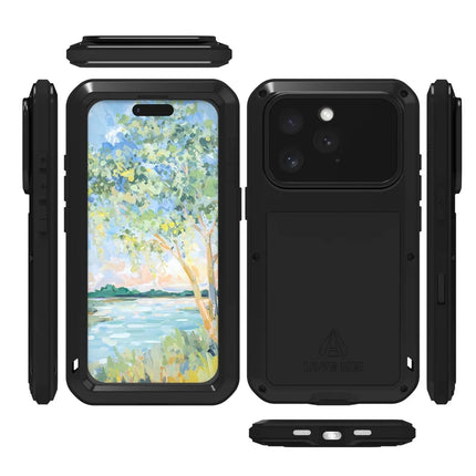 LOVE MEI For iPhone 16 Pro Max Case Tempered Glass Screen Protector Metal+Silicone Phone Cover