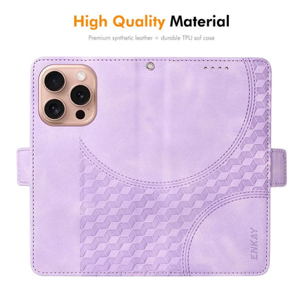 For iPhone 16 Pro Max Wallet Case ENKAY Imprint PU Leather Phone Stand Cover with Tempered Glass