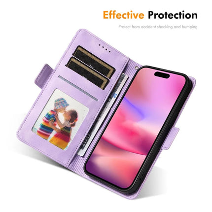 For iPhone 16 Plus Wallet Case ENKAY Imprint PU Leather Phone Stand Cover with Tempered Glass
