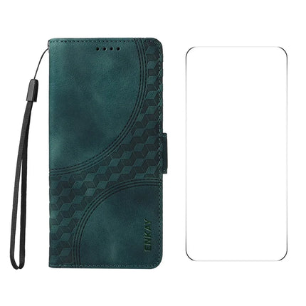 For OnePlus Nord CE4 5G Wallet Case ENKAY Imprint PU Leather Phone Stand Cover with Tempered Glass - Green