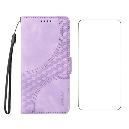 For OnePlus Nord CE4 5G Wallet Case ENKAY Imprint PU Leather Phone Stand Cover with Tempered Glass - Purple