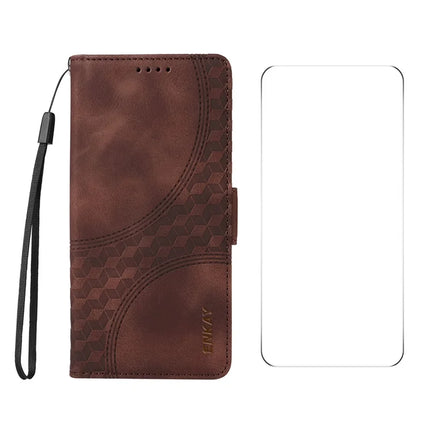 For OnePlus Nord CE4 5G Wallet Case ENKAY Imprint PU Leather Phone Stand Cover with Tempered Glass - Brown