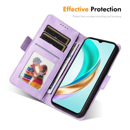 For Honor X6b 4G Wallet Case ENKAY Imprint PU Leather Phone Stand Cover with Tempered Glass