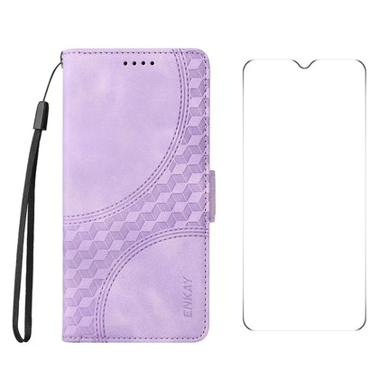 For Honor X6b 4G Wallet Case ENKAY Imprint PU Leather Phone Stand Cover with Tempered Glass - Purple