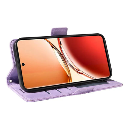 For Oppo Reno12 F 4G Wallet Case ENKAY Imprint PU Leather Phone Stand Cover with Tempered Glass