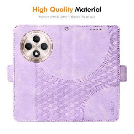 For Oppo Reno12 F 4G Wallet Case ENKAY Imprint PU Leather Phone Stand Cover with Tempered Glass