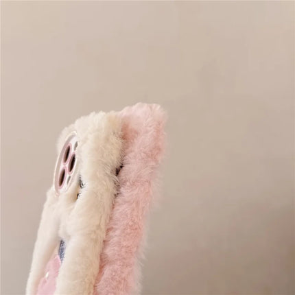 For iPhone 16 Pro Max Case Embroidery Carrot Rabbit Pearl Accents Furry TPU Phone Cover