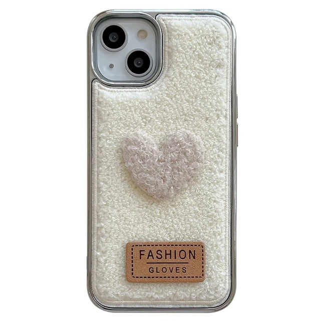 For iPhone 15 Pro Max Case Cute Love Heart TPU Electroplating Phone Cover - White