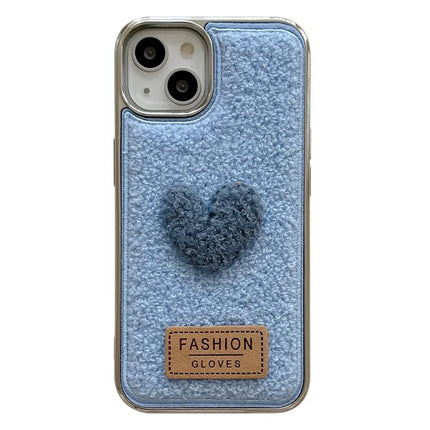 For iPhone 15 Pro Max Case Cute Love Heart TPU Electroplating Phone Cover - Blue