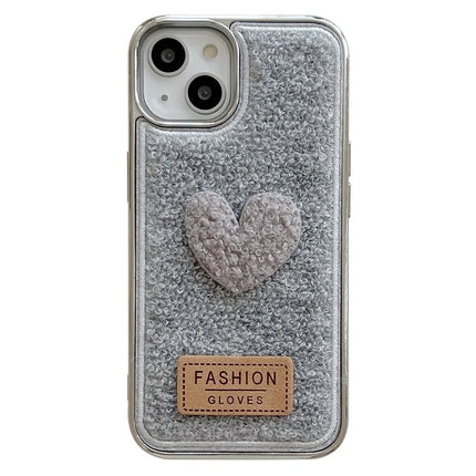 For iPhone 15 Pro Max Case Cute Love Heart TPU Electroplating Phone Cover - Grey
