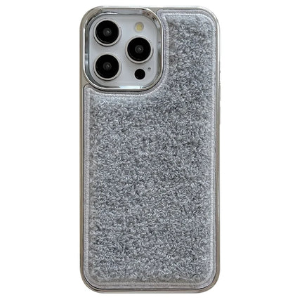For iPhone 15 Pro Max Case Towel Felt Design TPU Electroplating Phone Cover - Grey
