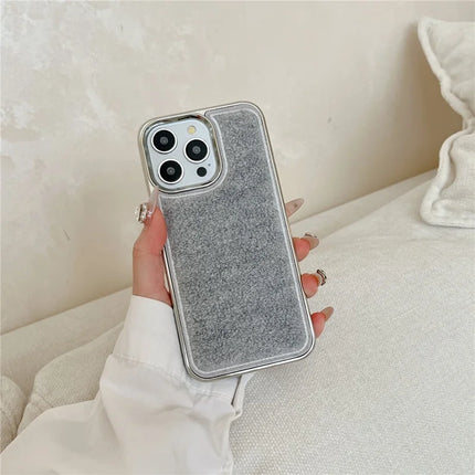 For iPhone 15 Pro Max Case Towel Felt Design TPU Electroplating Phone Cover