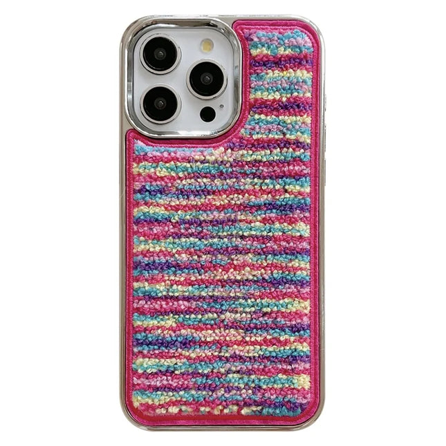 For iPhone 15 Pro Max Case Towel Felt Design TPU Electroplating Phone Cover - Colorful