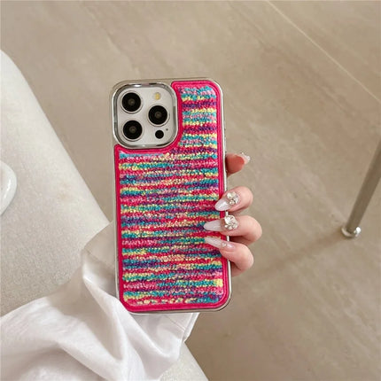 For iPhone 15 Pro Max Case Towel Felt Design TPU Electroplating Phone Cover