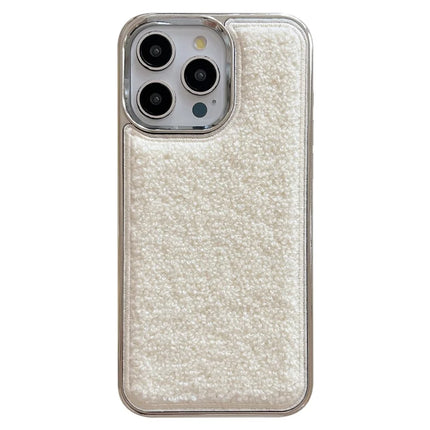 For iPhone 15 Pro Max Case Towel Felt Design TPU Electroplating Phone Cover - White